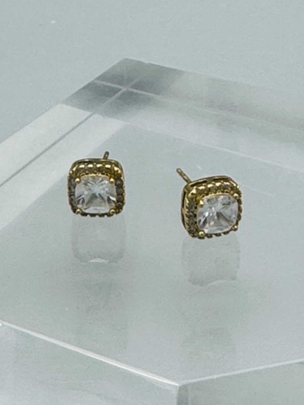 Sterling silver over Gold  Clear Crystal Halo Stud Earrings